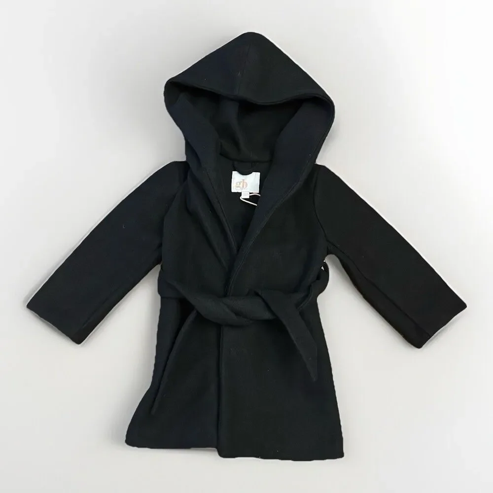NWT GB Girls Size 2T 3T Black Hooded Peacoat Style Coat Waist Tie NEW